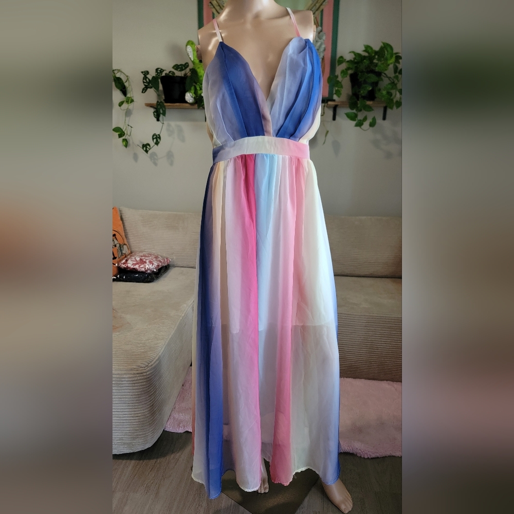 4th Of July Deal🇺🇸 Elegant Multicolor Striped Maxi Dress